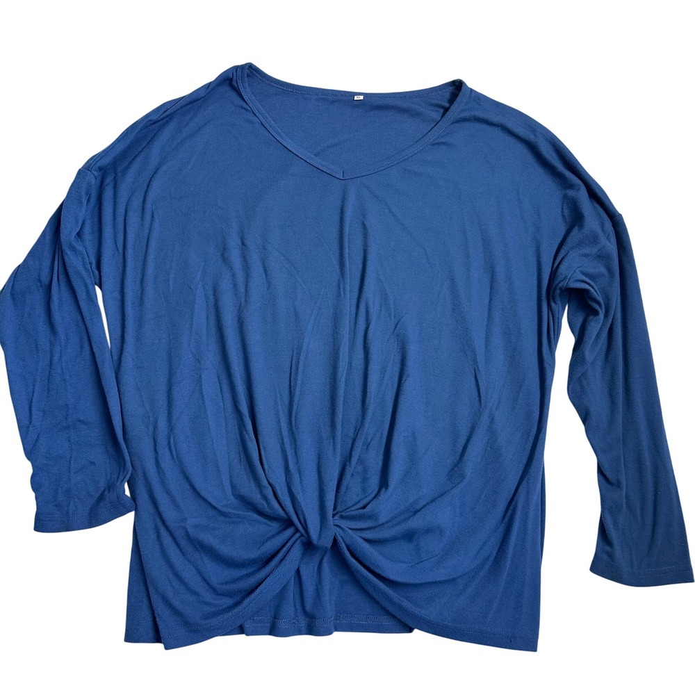 Womens XL Blue V Neck Long Sleeve Twist‎ Front Top Casual T Shirt